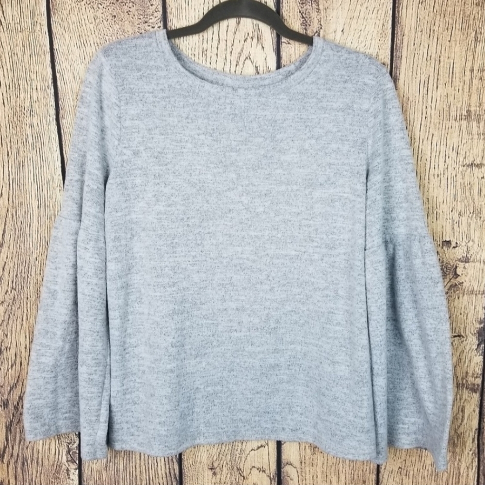 A.N.A Plush Grey Bell Sleeve Crew Neck Sweater Women's XL Plus Size Neutral Fall